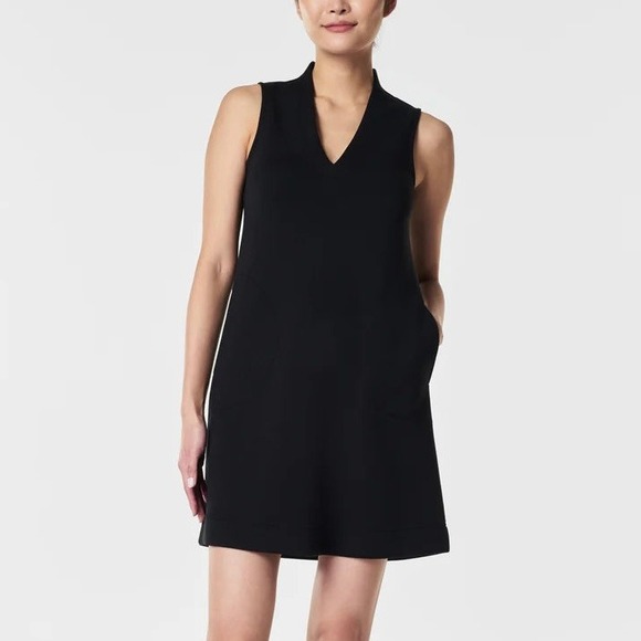 SPANX AirEssentials V-Neck Sleeveless Mini Dress Black Pockets Casual Size XS